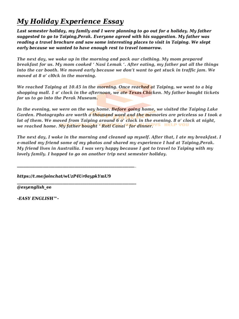 My Holiday Experience Essay-@Easyenglish | PDF
