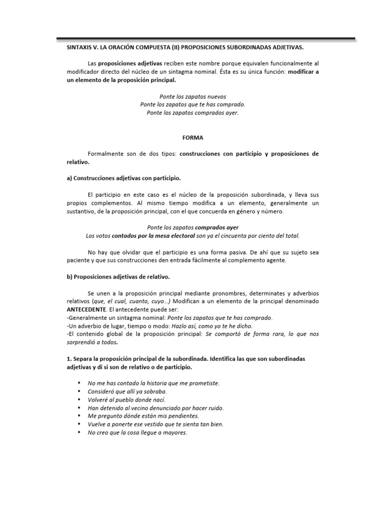Tema 3 La Oracic3b3n Compuesta Proposiciones Adjetivas | PDF | Adverbio ...