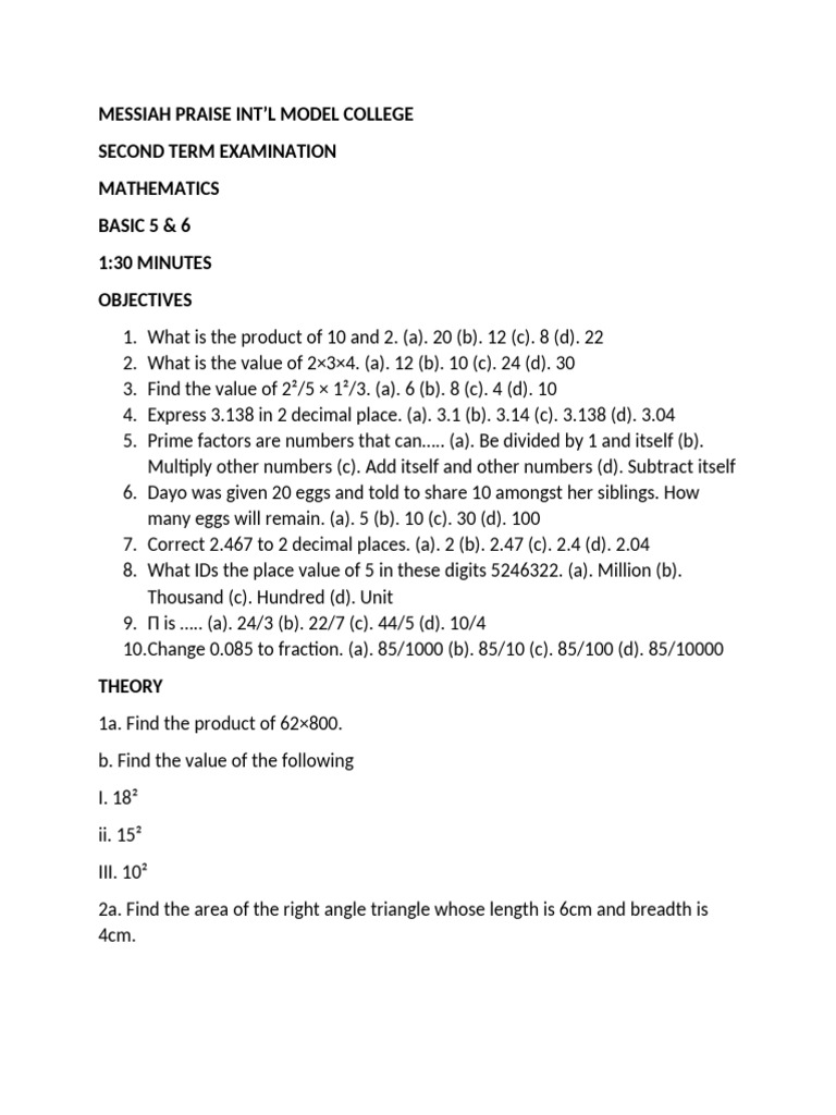 Mathematics and Reasoning Exam for Basics 5 & 6 | PDF | Area | Numbers