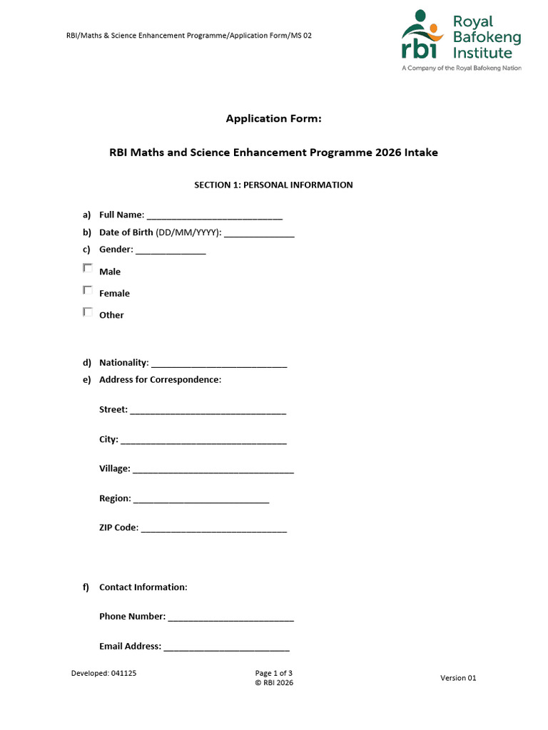 RBI Maths & Science Program Application | PDF | Mathematics
