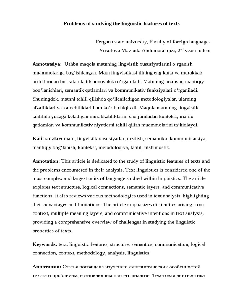 Problems of Studying The Linguistic Features of Texts Edited | PDF ...