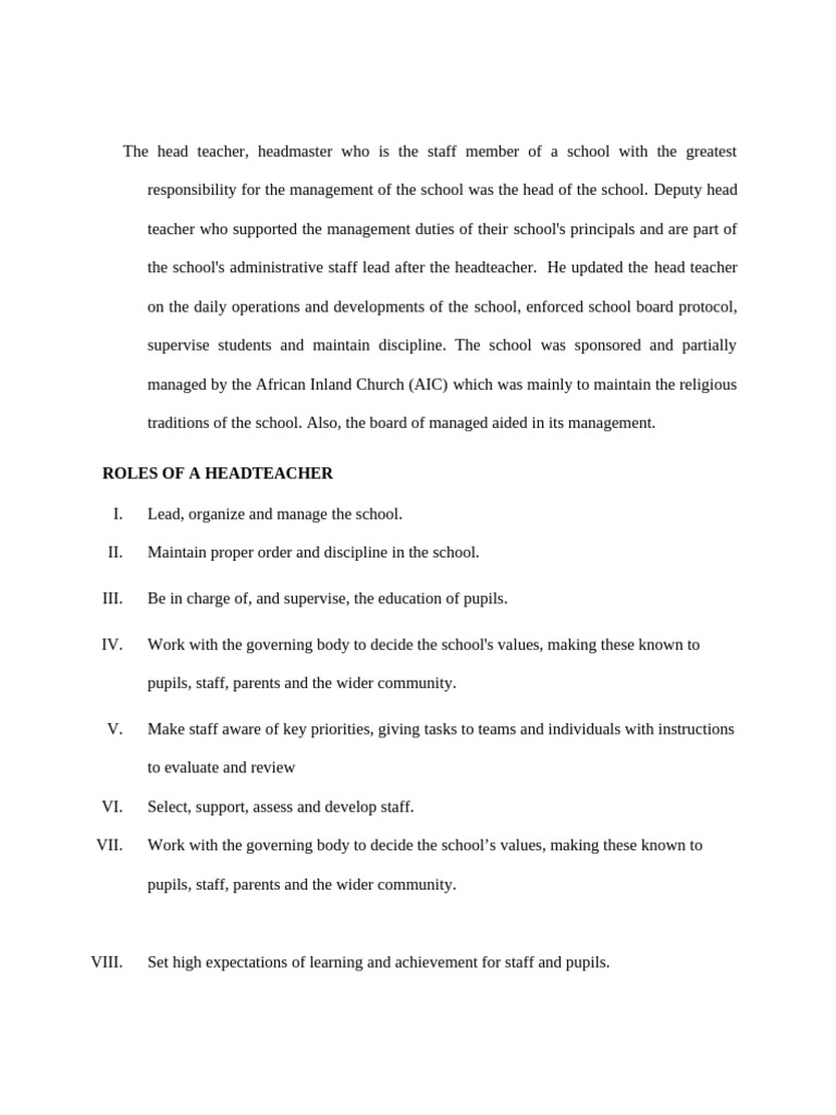 Role of Headteacher Teachers and Students in School Adminsitration and ...