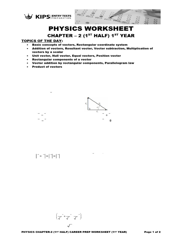 03 Chapter-2 Work Sheet - 1st Half | PDF | Euclidean Vector | Force