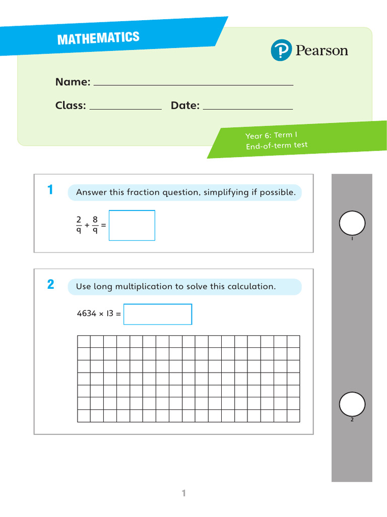 Year 6 Mathematics End-of-Term Test | PDF | Area | Number Theory