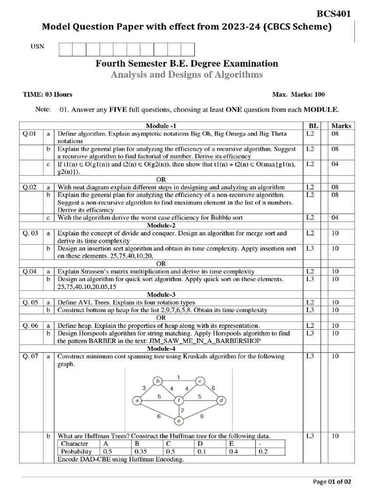BCS401 Model Paper | PDF