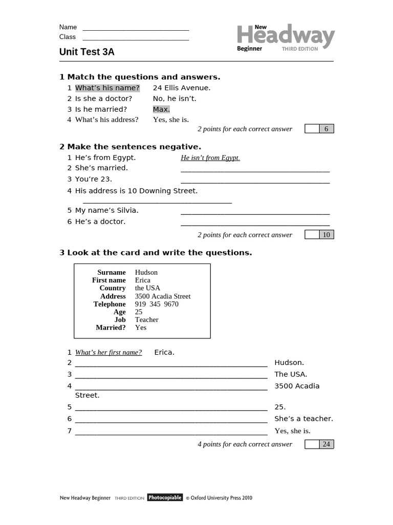 Unit Test 3A: English Language Skills | PDF