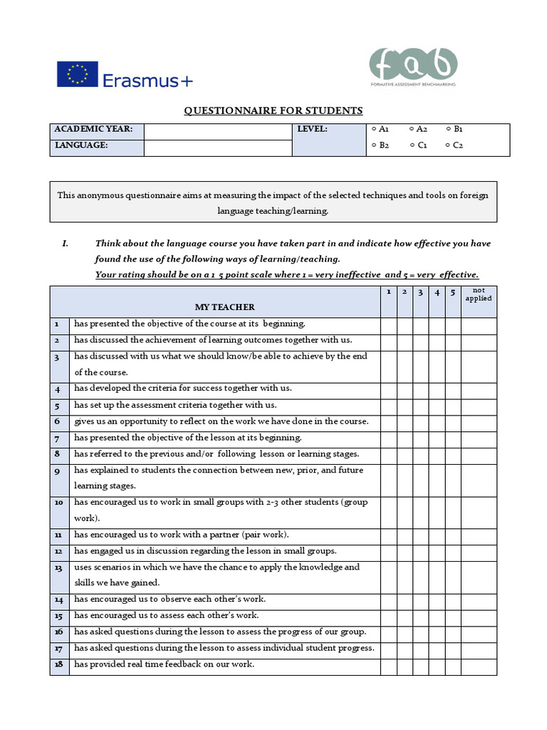 Student Language Learning Questionnaire | PDF | Teachers | Learning