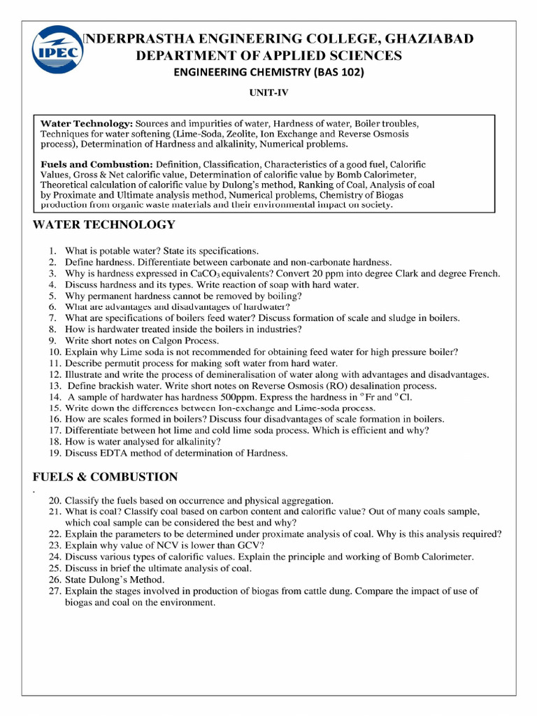 UNIT 4 Question Bank ENGG. Chemistry | PDF