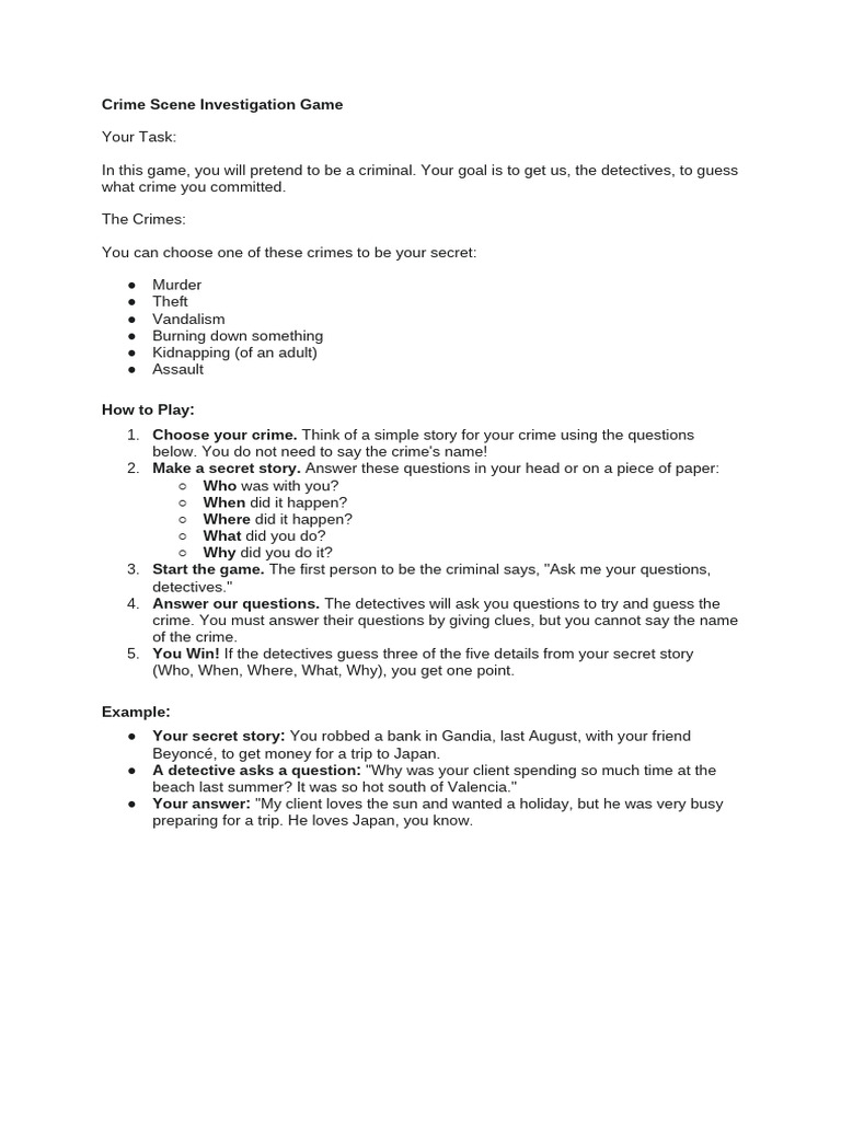 Crime Scene Investigation Game Guide | PDF
