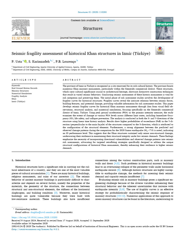 Seismic Fragility of Khan Structures in Izmir | PDF | Strength Of ...