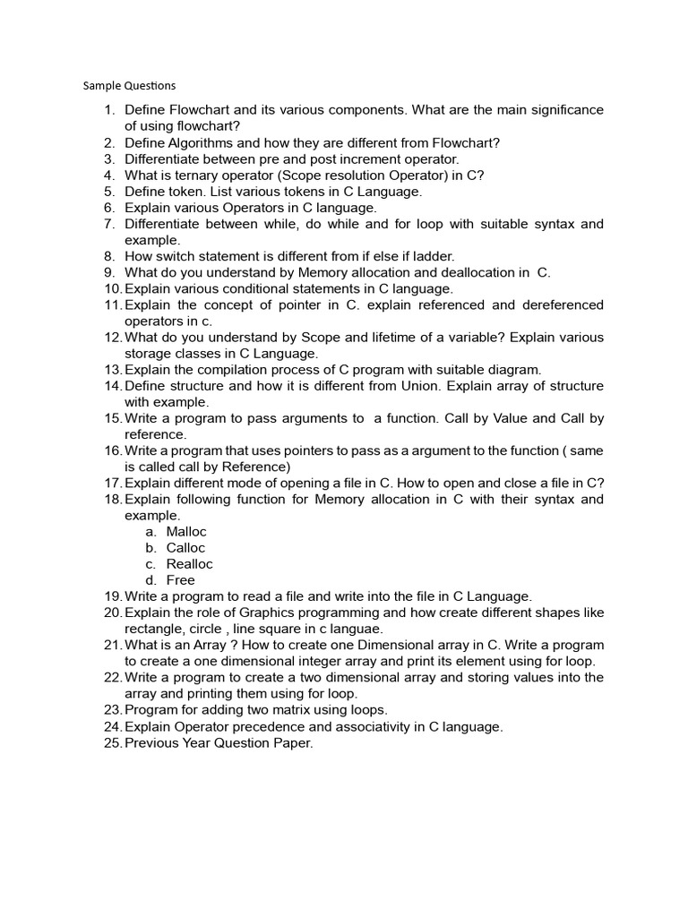 C Programming Concepts and Questions | PDF