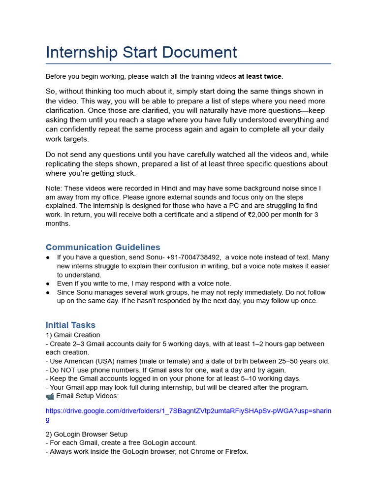 Internship Start Documents | PDF
