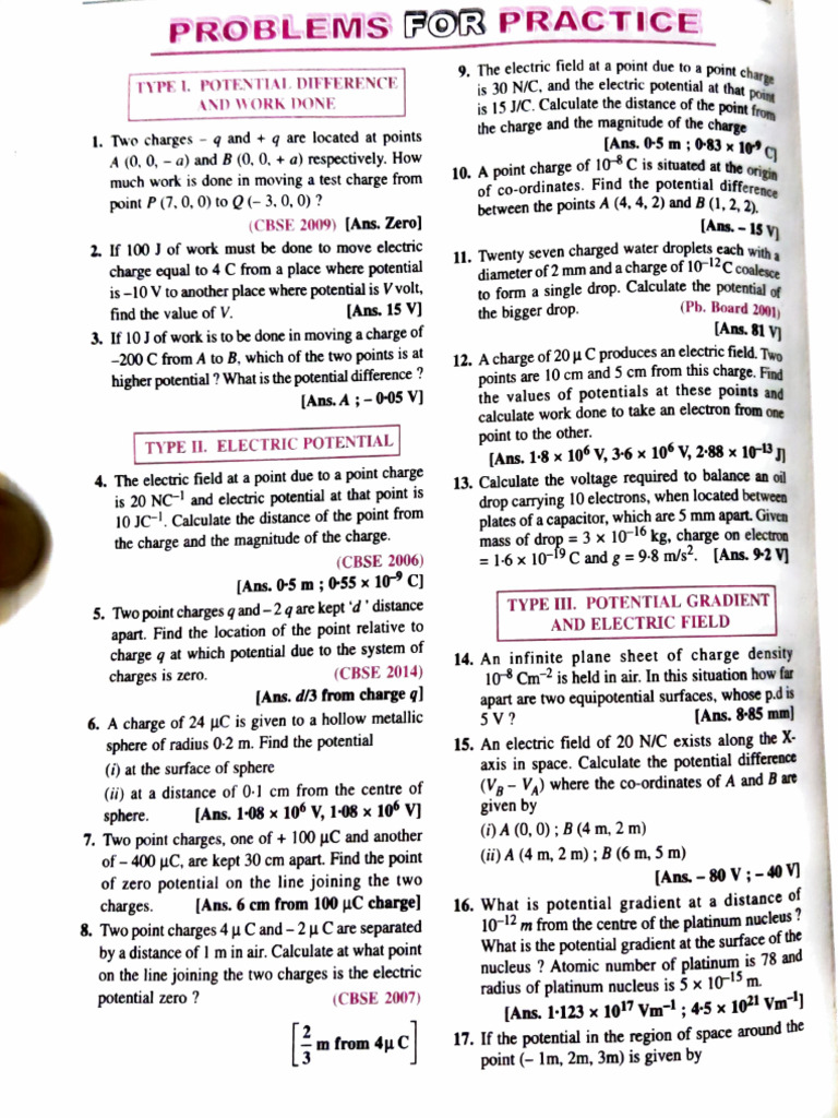 Electric Potential and Work Problems | PDF | Capacitance | Capacitor