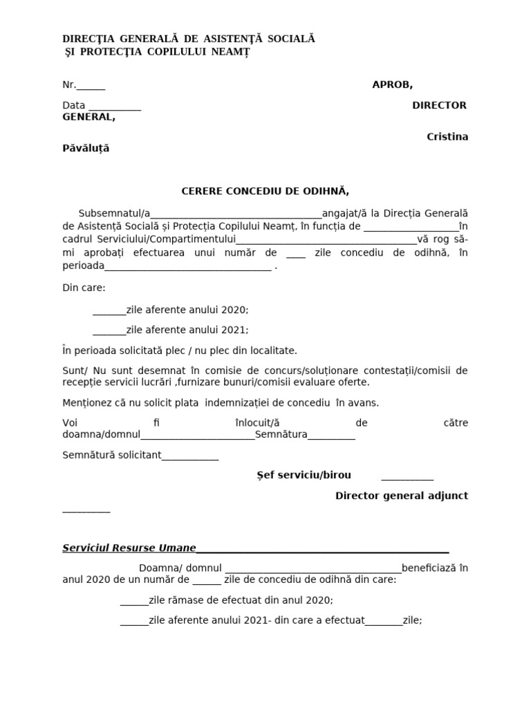 Model Cerere Concediu 2020 | PDF