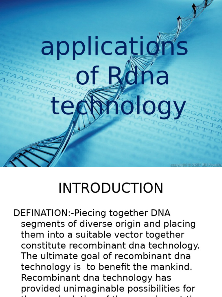 Apllications of R DNA Technology | PDF | Recombinant Dna | Genetically ...