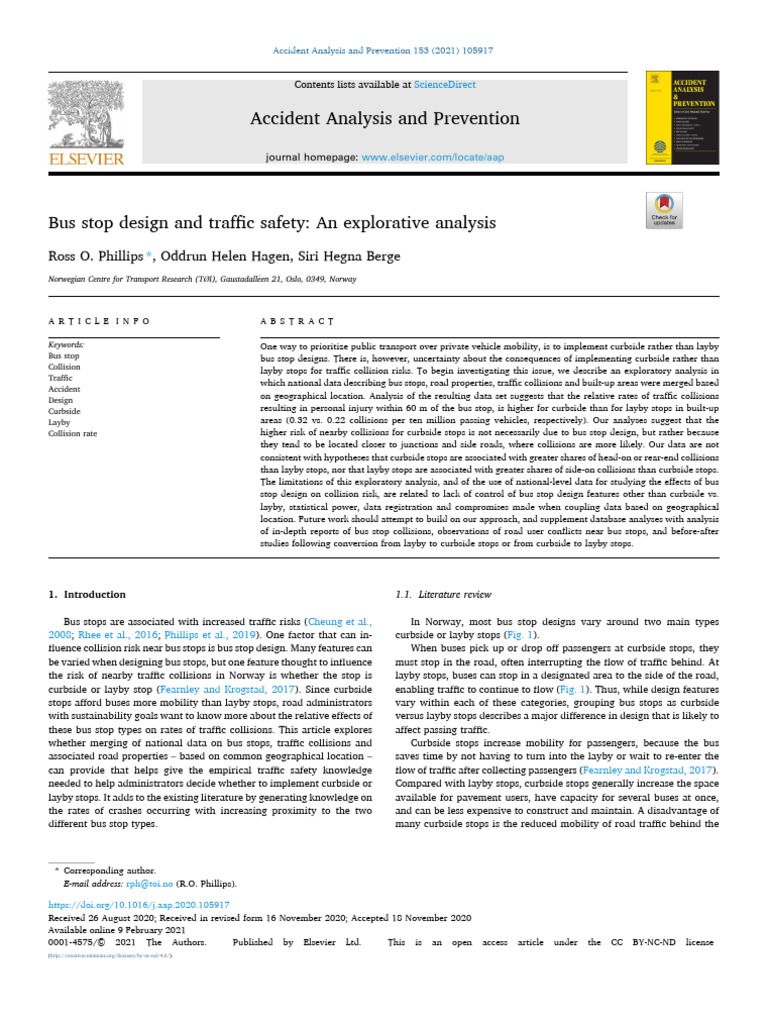 Bus Stop Design and Traffic Safety - An Explorative Analysis (2021 ...