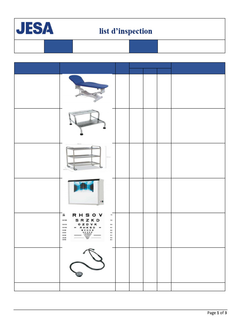Check-list Inspection Infirmerie Équipement | PDF