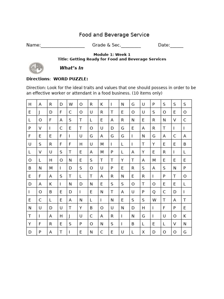 Students-Activity-Sheet-Module-1 | PDF | Restaurants | Chef