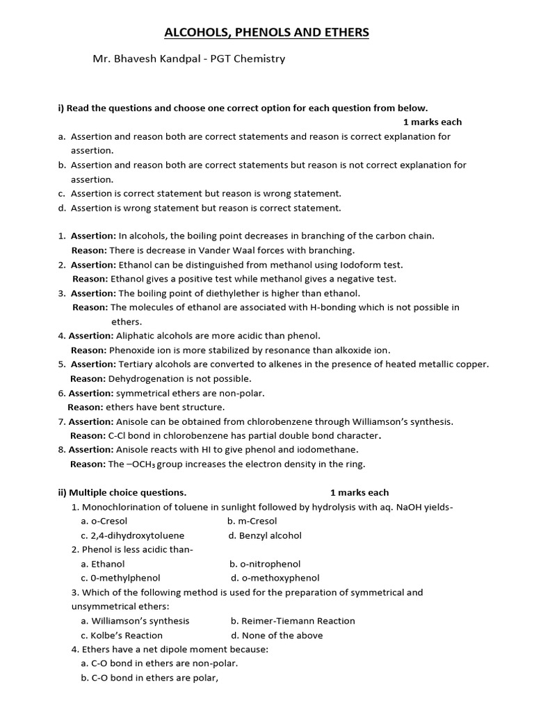 7 Alcohols Phenols and Ethers | PDF | Ether | Chemical Polarity