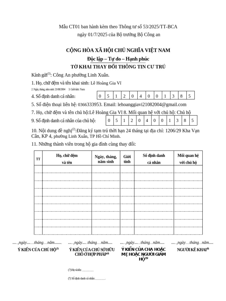 T Khai Thông Tin T M Trú | PDF
