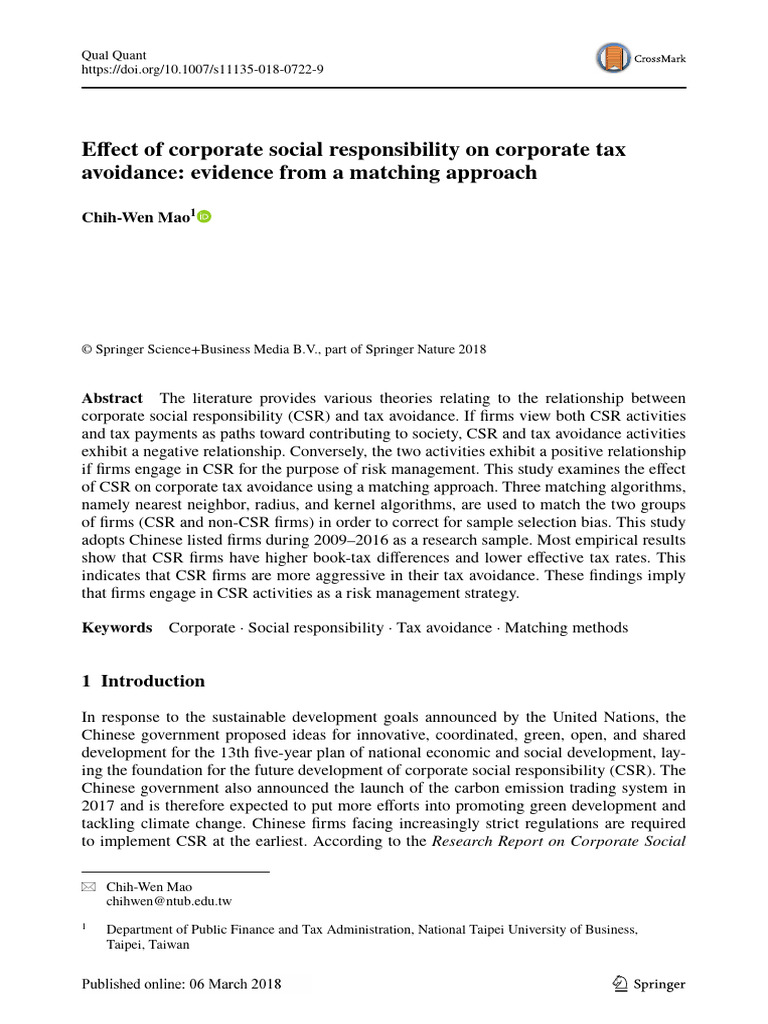 CSR Impact on Corporate Tax Avoidance | PDF | Corporate Social ...