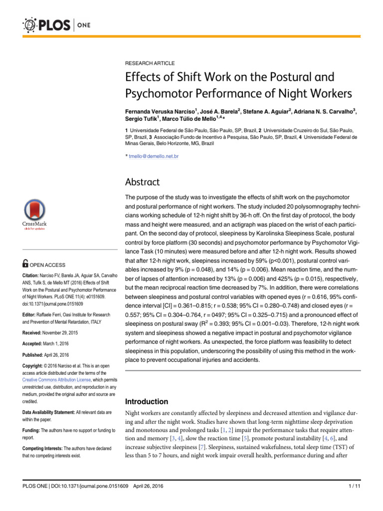 Shift Work Effects on Night Workers' Performance | PDF | Physiology ...