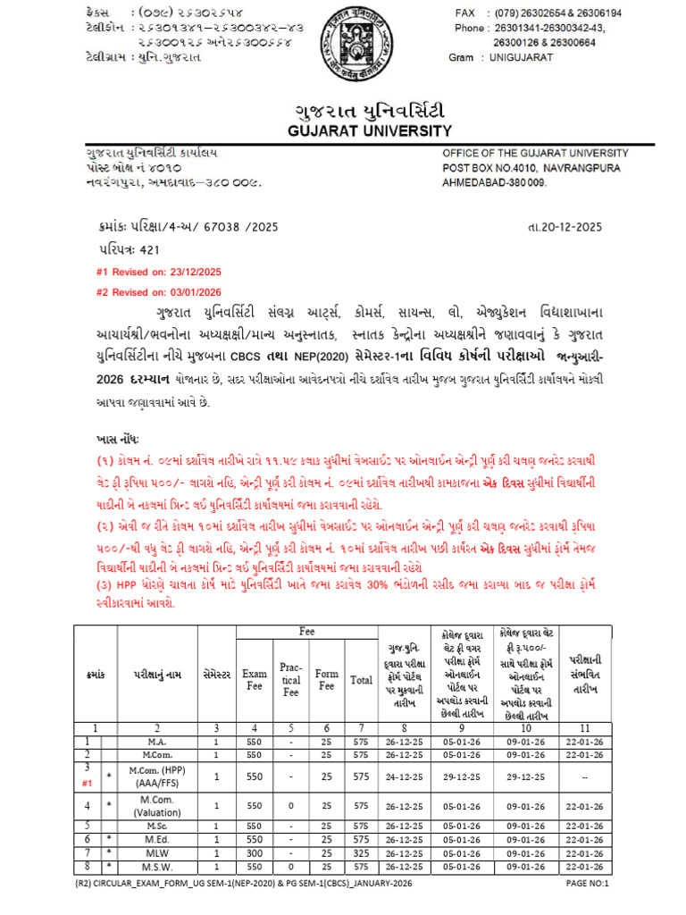 (R2) Circular_Exam_Form_UG Sem-1(NEP-2020) & PG Sem-1(CBCS)_January ...