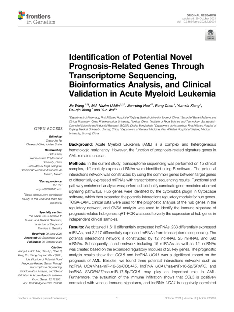 Prognosis Genes in Acute Myeloid Leukemia | PDF | Micro Rna | Transcriptome