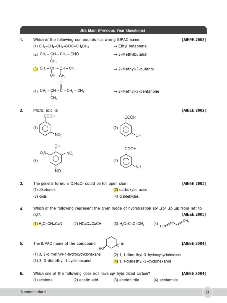 IUPAC Nomenclature Practice Questions | PDF | Organic Chemistry | Chemistry