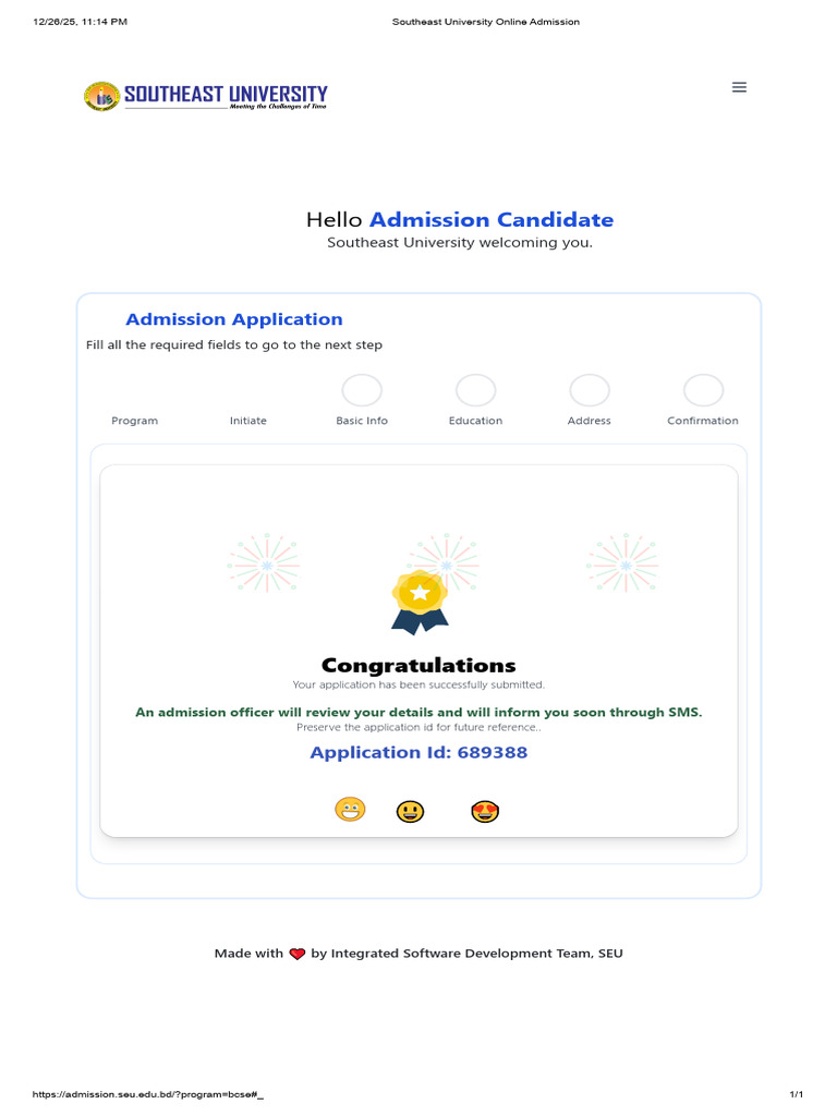 Southeast University Admission Application | PDF