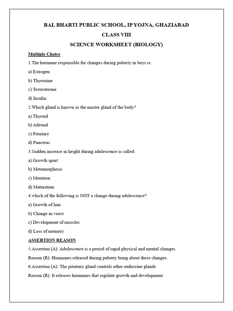 Winter Holiday Class 8 Science Worksheet Biology | PDF