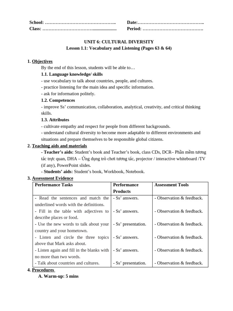 Unit 6 - Lesson 1.1 - Vocab & Listening - Pages 63 & 64 (Version 3 ...
