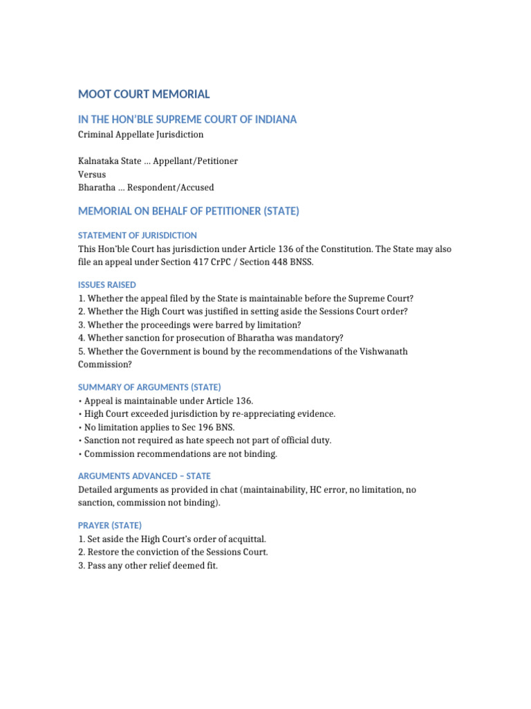 Indiana Supreme Court Moot Court Case | PDF