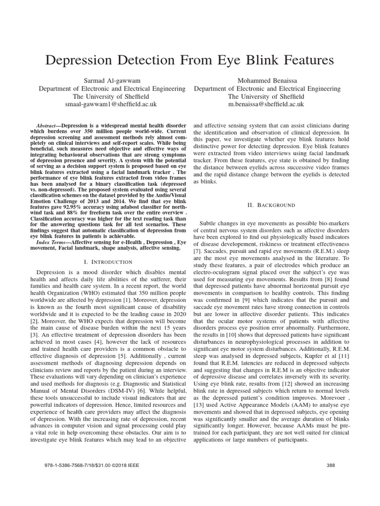 Depression Detection From Eye Blink Features | PDF | Mood Disorders ...