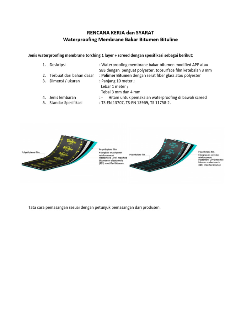 Spesifikasi Waterproofing Membrane Bitumen | PDF