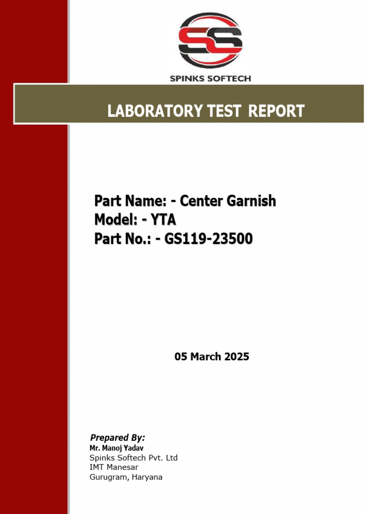 Laboratory Test Report for Center Garnish | PDF | Materials | Chemical ...
