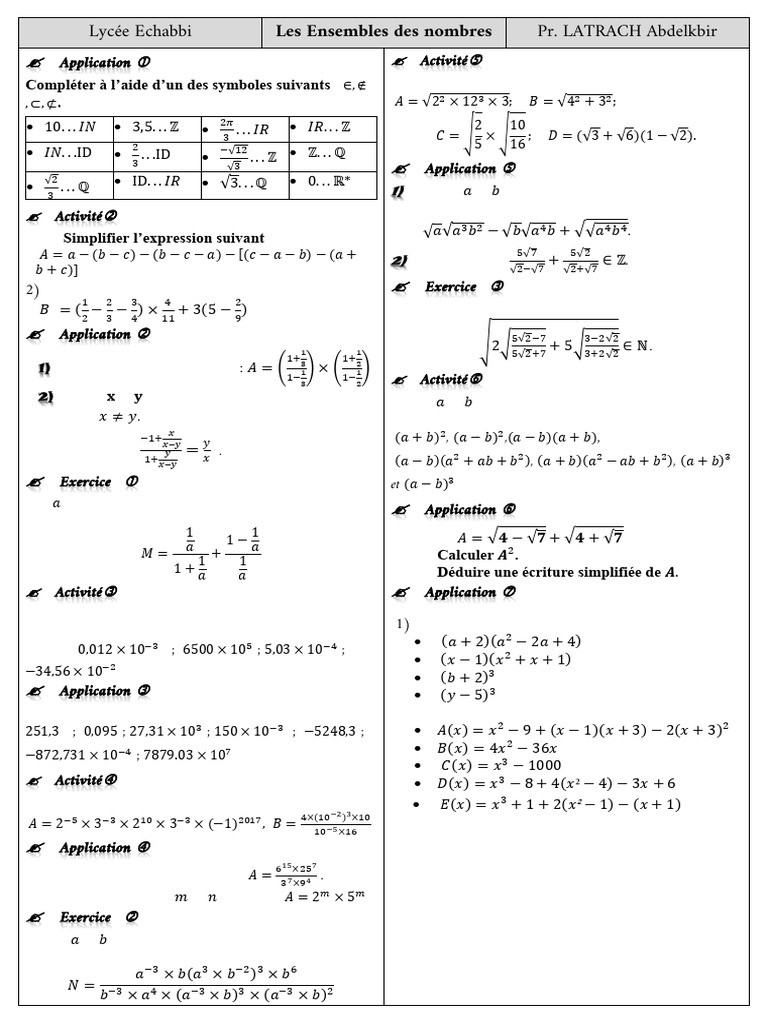 Exercices sur les ensembles et simplifications | PDF | Algèbre ...