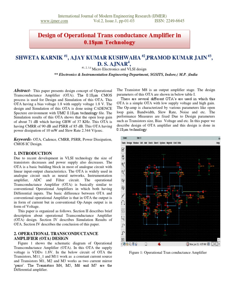 Design of Operational Trans conductance Amplifier in 0.18μm Technology ...