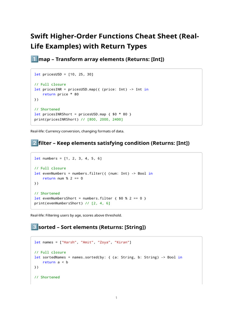 Swift Higher-Order Functions Guide | PDF | Object Oriented Programming ...