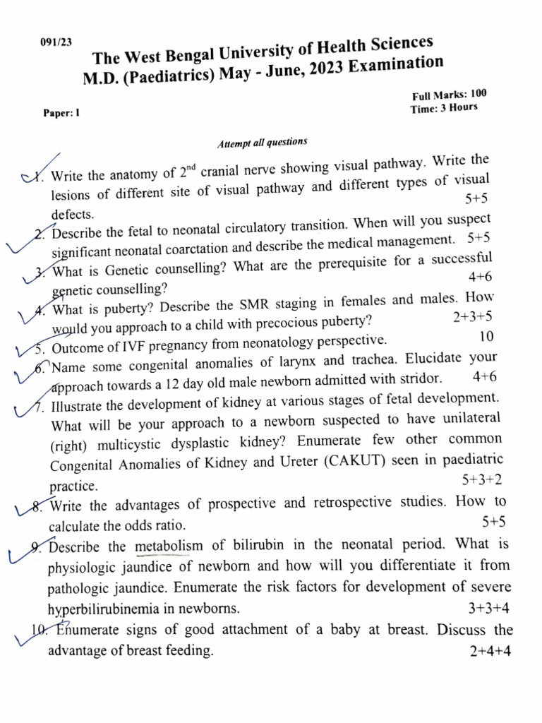 MD Question Paper Wbuhs | PDF | Medicine | Human Diseases And Disorders