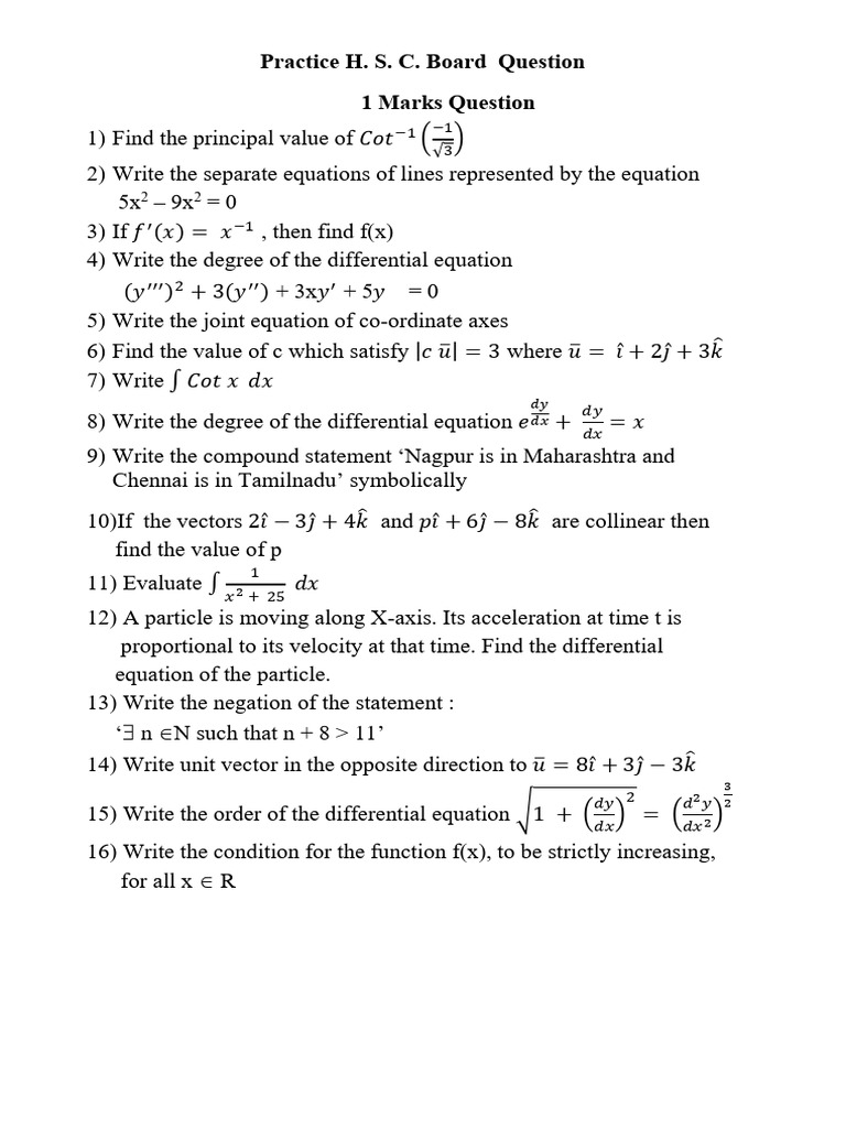 HSC Board Practice Questions and Solutions | PDF | Mathematical Objects ...