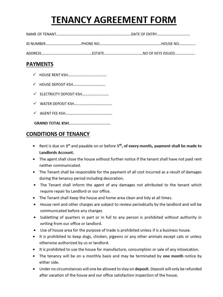 Tenancy Agreement Form Template | PDF