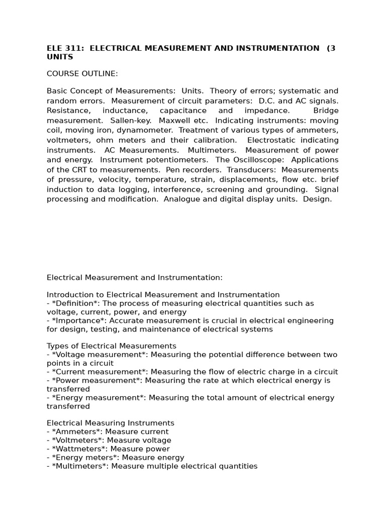 Electrical Measurement and Instrumentation Real | PDF | Electrical ...