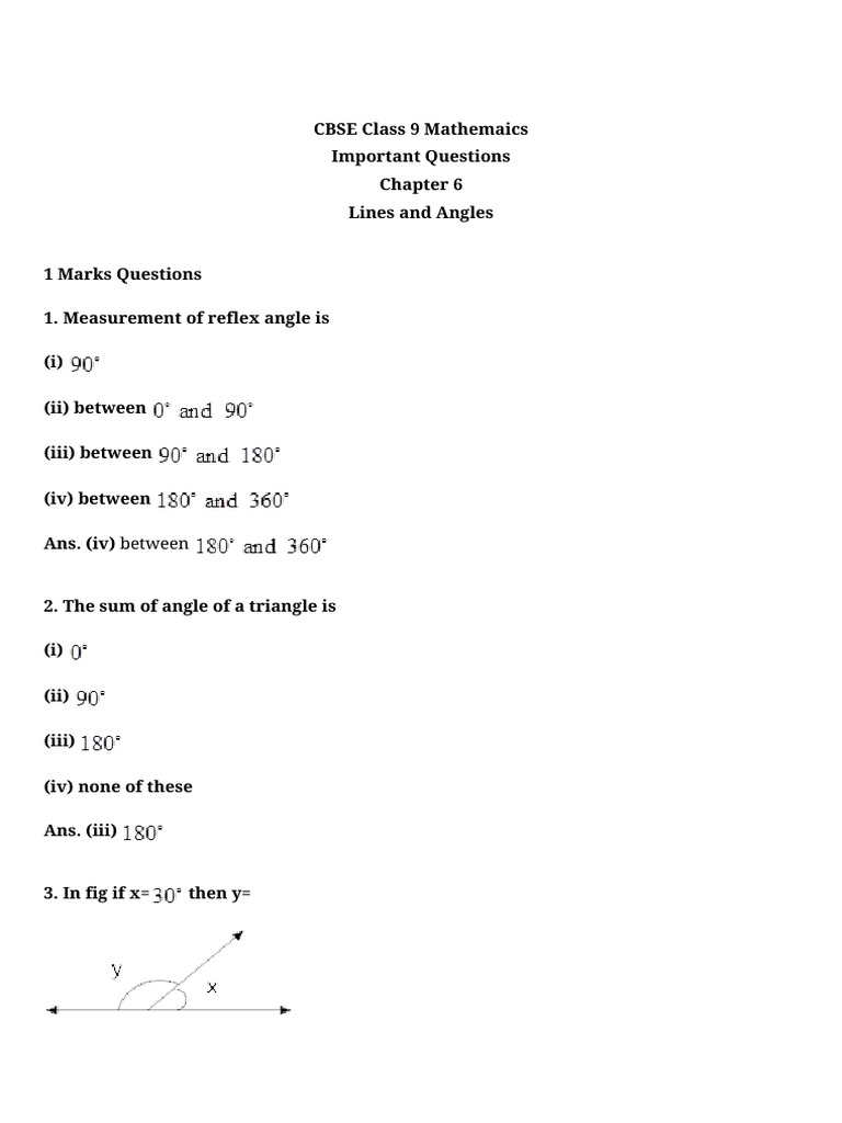 CBSE Class 9 Lines and Angles Questions | PDF | Triangle | Perpendicular