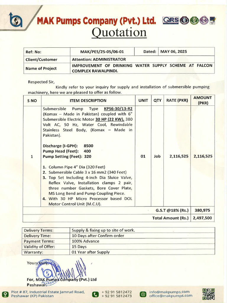 Falcon Complex Pumping Machinery Quotation | PDF
