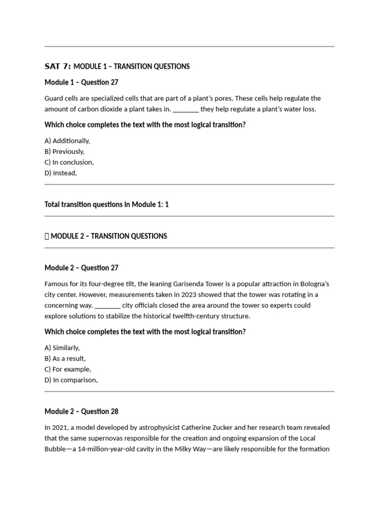 SAT 7 Transition Questions Explained | PDF | Stars | Interstellar Medium