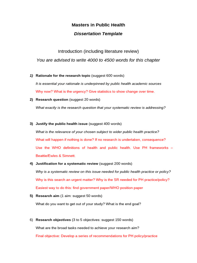 Public Health Dissertation Template Guide | PDF