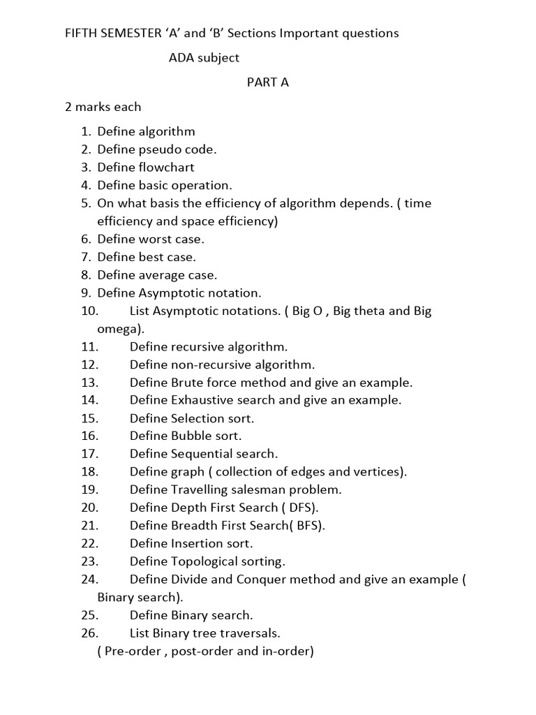Important ADA Questions for Fifth Semester | PDF | Theoretical Computer ...