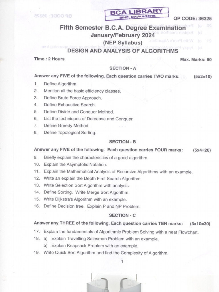 5 Sem 2024design and Analysis of Algorithms Jan Feb | PDF