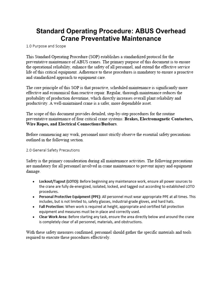 ABUS Crane Preventative Maintenance SOP | PDF | Mechanical Engineering ...